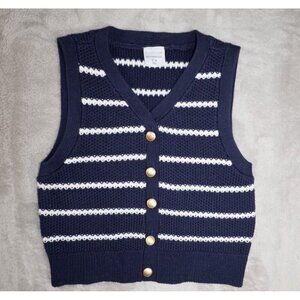 Abercrombie Kids Striped Knit Button-Up Sweater Vest Navy White Size 9/10
